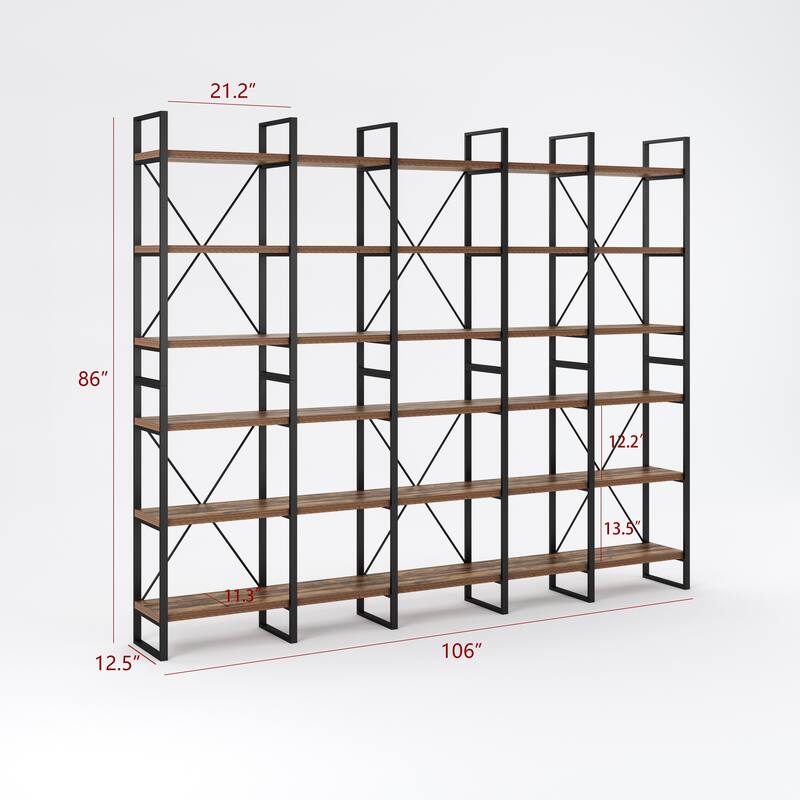 Davee 106.3 inches Width Antique Walnut Color Bookcases - 86" H x 106" W x 12.5" D