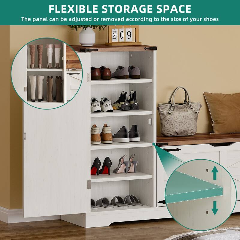 Moasis Farmhouse 5-Tier Shoe Storage Cabinet with Doors and Bench Shoes Rack for Entryway
