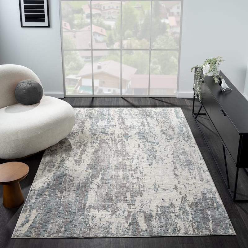 Reeves Modern Abstract Gray/Blue Performance Indoor Area Rug by Sevita