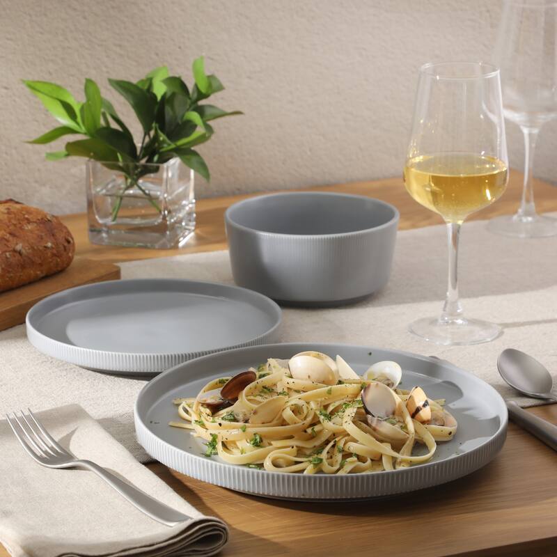 Gibson Home Dempsey Road 12-Piece Durable Modern Embossed Stoneware Dinnerware Set - Service for 4