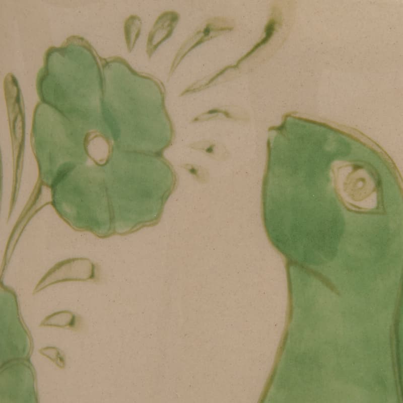 Stoneware Pitcher with Painted Rabbit and Florals