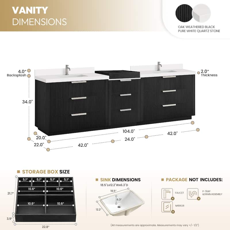Santarem Double Vanity with Pure White Quartz Stone Top without Mirror