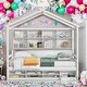 preview thumbnail 13 of 33, Wooden House-shaped Twin House Bed with Bedside Built-in Storage Shelves,Under Bed Storage White