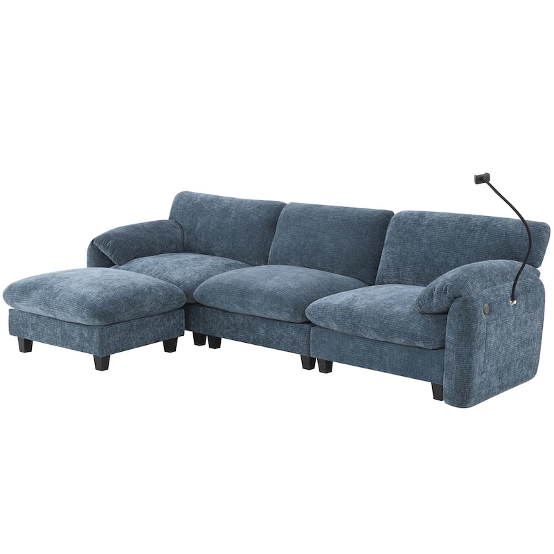 108" L-Shaped Chenille Sectional Sofa with USB & Wide Seats
