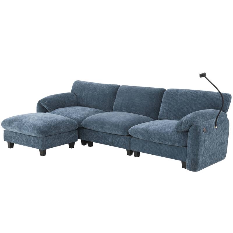 108" Modular U-Shape 4 Seat Sectional Sofa with USB and Type-C Charger, Phone Holder and 2 Side Storage Pockets and Ottoman