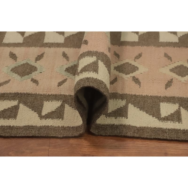 Hand Woven Oriental 100% Wool Carpet Southwestern Tribal Brown Kilim Area Rug - 11' 8'' X 8' 4''