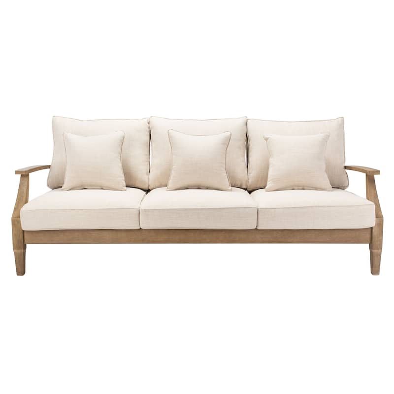 SAFAVIEH Couture Martinique Wood Patio Sofa - 82"W x 35"D x 32"H - Natural/Beige