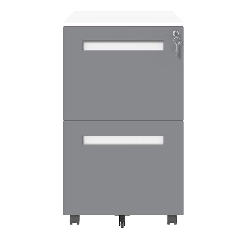 Modern Filing Cabinet 2-Drawer Mobile File Cabinet with Lock and 360° Swivel Wheels, for Office and Home Use, White