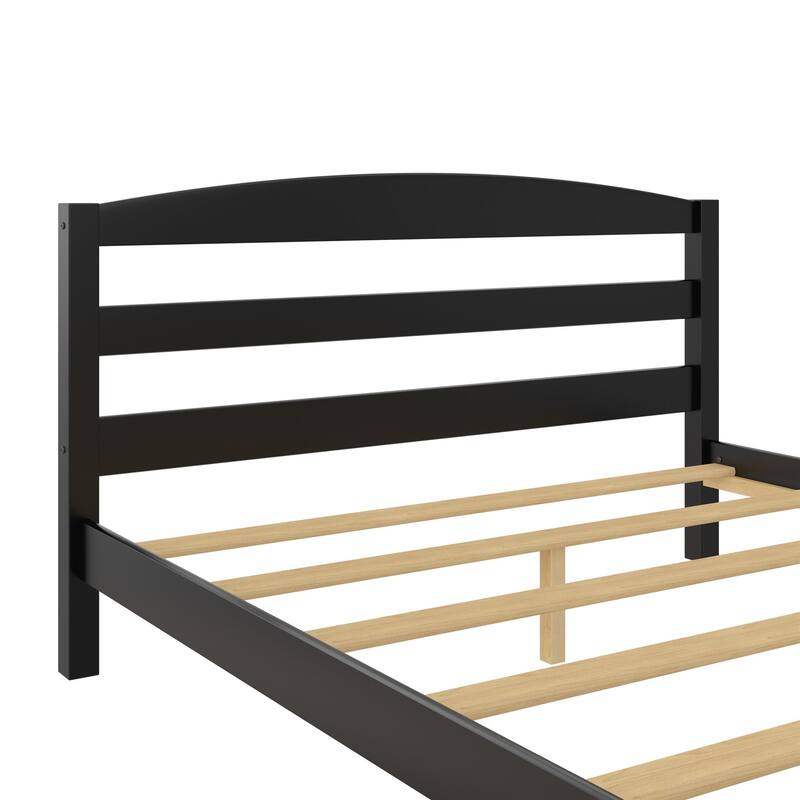 Solid Wood Platform Bed with Open Panel Headboard and Square Block Legs