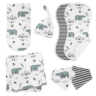 Bear Mountain Collection 7-piece Newborn Baby Layette Set - Slate Blue and Black Watercolor Woodland Forest Animal