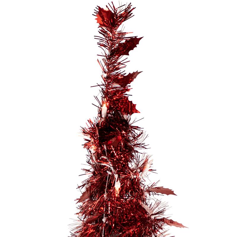 4' Pre-Lit Red Pop-Up Tinsel Christmas Tree, Clear Lights - 4 Foot