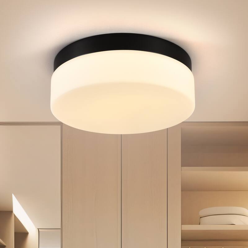 LED Flush Mount Ceiling Light Fixture, Modern Ceiling Lamp 24W 12 Inch Closet Round Surface for Bathroom Laundry Bedroom - Black