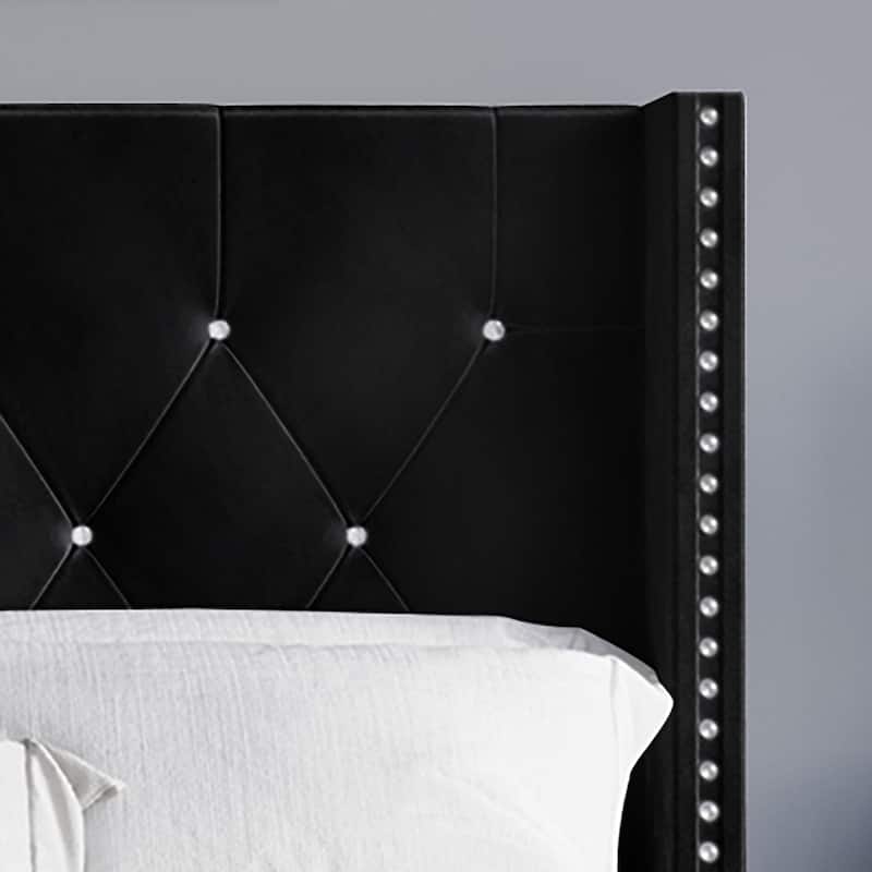 CraftPorch 3 Piece Bedroom Nightstands Set Wingback Tufted Bed