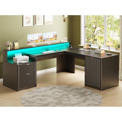 66" L Shaped Desk Drawers Home Office Desk File Cabinet Executive Desk