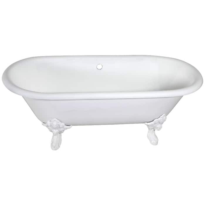 Kingston Brass Aqua Eden 72" Clawfoot Cast Iron Soaking Tub with - White