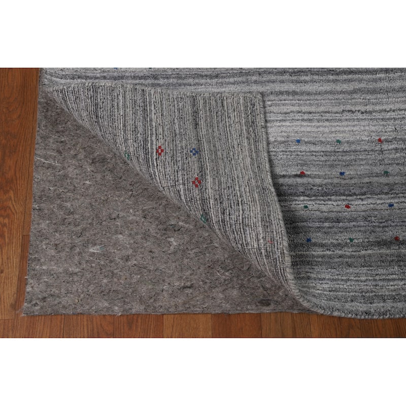 Hand Knotted Oriental 100% Wool Carpet Tribal Stripe Greys & Charcoal Gabbeh Area Rug - 9' 10'' X 8' 3''