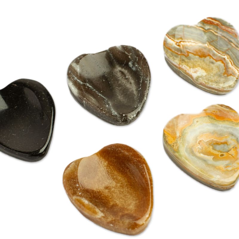 Novica Handmade Elegant Heart Amulet Stress-Relieving Stones (Pair)