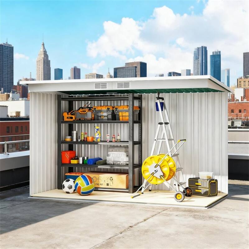 Garden Metal Outdoor Storage Shed, Tool House with Double Lockable Doors