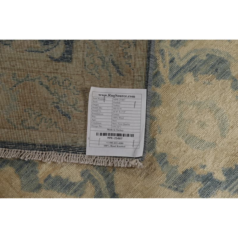Blue Oushak Turkish Runner Rug Handmade Vegetable Dye Wool Carpet - 3'0"x 10'0"