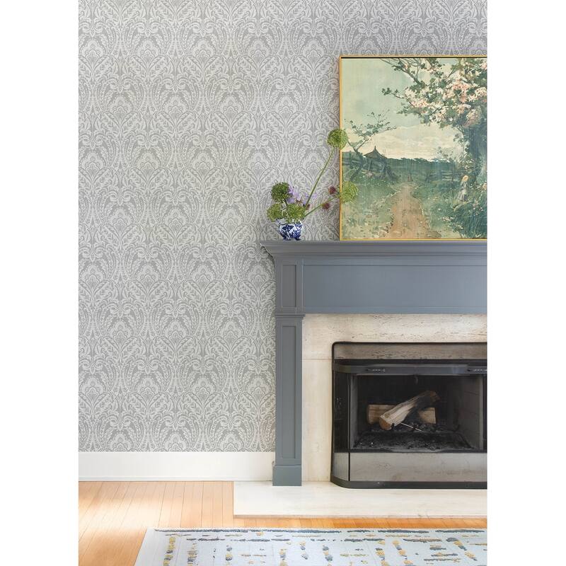 A-Street Prints Berkshire Grey Damask Wallpaper