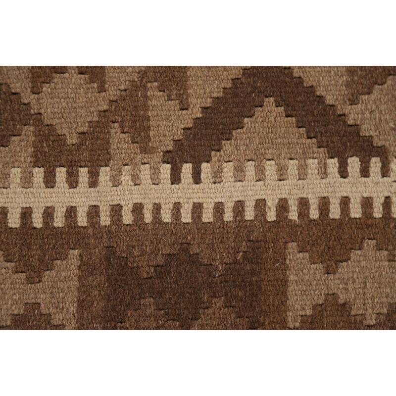 Hand Woven Oriental 100% Wool Carpet Southwestern Geometric Brown Kilim Area Rug - 9' 7'' X 6' 9''