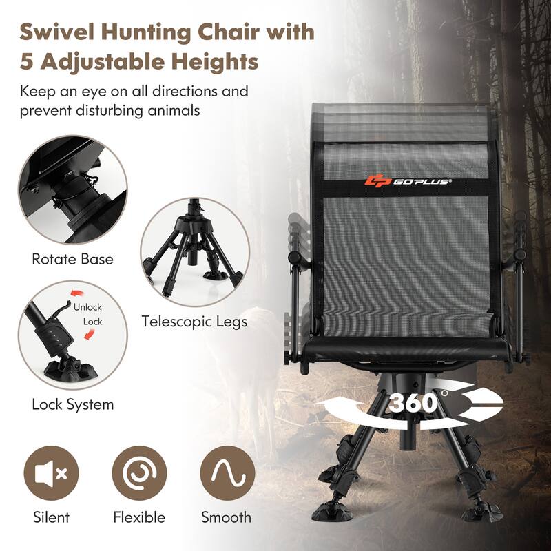 Goplus Swivel Hunting Chair with 4 360° Adjustable Legs Folding Silent - See Details