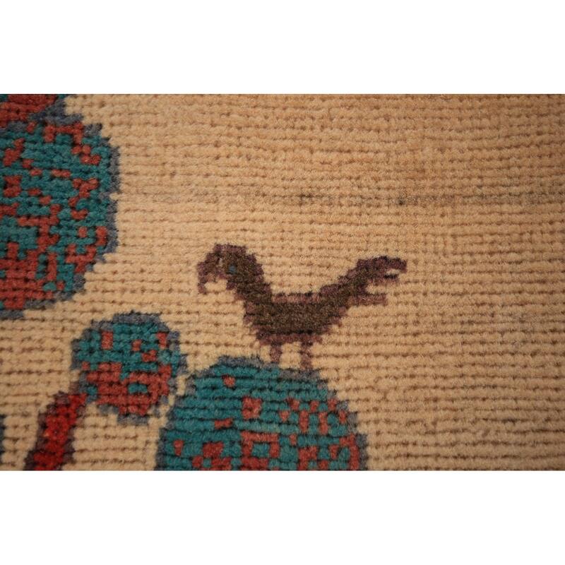 Hunting Animals Kazak Oriental Foyer Rug Handmade Pink Wool Carpet - 2'0" x 3'0"