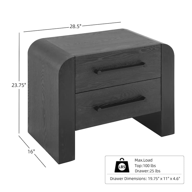 Christopher Knight Home - Mina Modern 2-Drawer Nightstand with Black Metal Handles