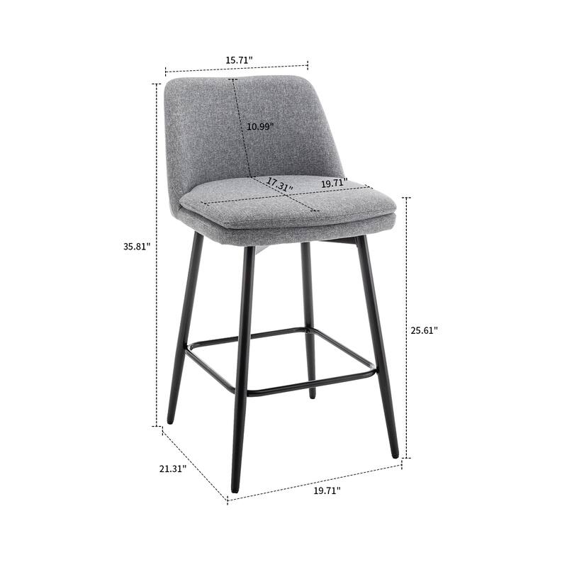 Contemporary Minimalist Set of Two 360° Swivel Upholstered Bar Stools with Footrest