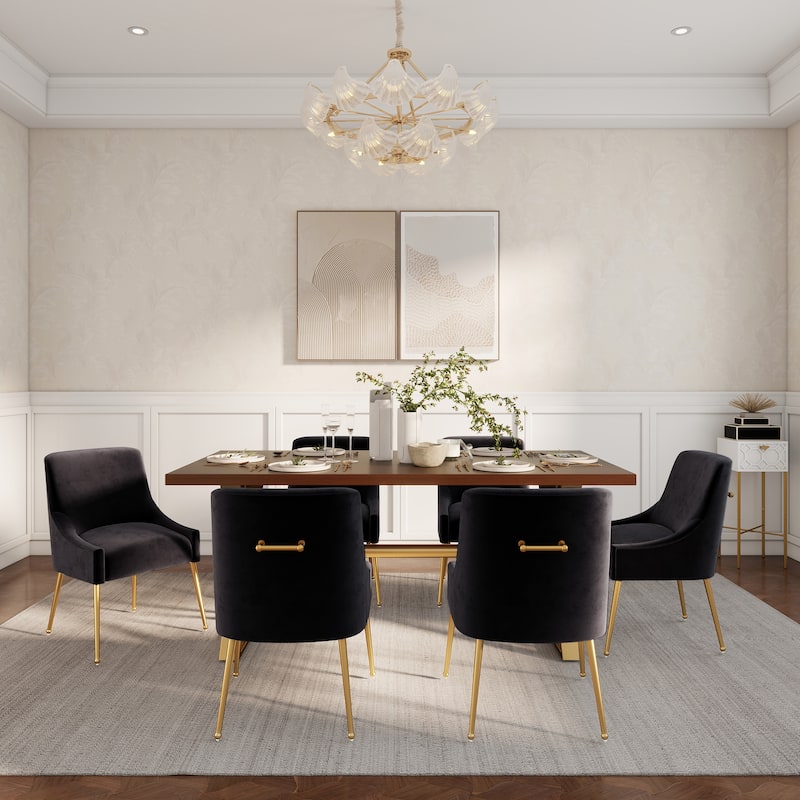 7-Piece Clihome Walut Wood Table with Velvet Chair Dining Chair