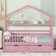 preview thumbnail 23 of 31, Wooden Twin Size House Bed with 2 Drawers,Kids Bed with Storage Shelf, Gray