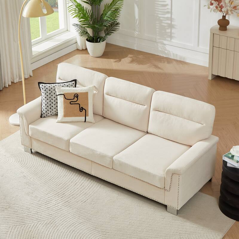 Modern Compressed Snowfleece Fabric 3-Seater Sofa, for Living Room, Bedroom, Office & Entertainment Spaces