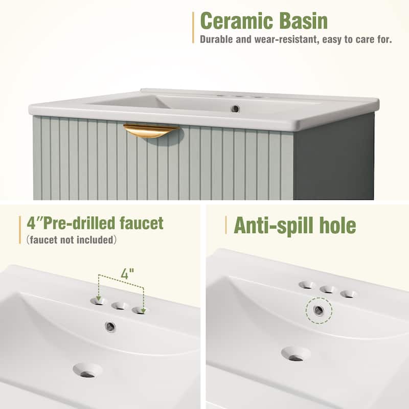 Modern 24-Inch Wall-Mounted Bathroom vanity with 2 Drawers