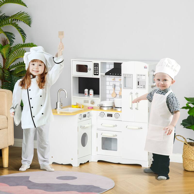 Anmytek Large Corner Play Kitchen with Full Appliance Set Sound Effect Ample Storage Educational Pretend Play for Kids