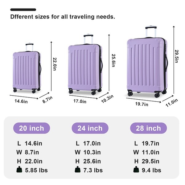 Light Purple Expandable Luggage Set Hardside Lightweight Suitcase