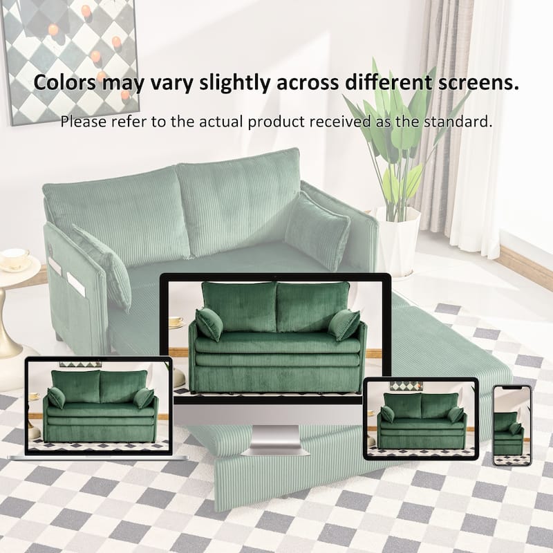 Roomfitters 55" Modern Corduroy Sofa Bed with Pull-out Sleeper Design, Modular Daybed with Storage Pocket & Pillows