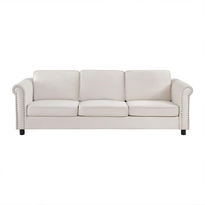 Mid-Century Modern Velvet Sofa in Beige - 36.61 x 89.37 x 26.18 - Beige