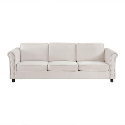 Mid-Century Modern Velvet Sofa in Beige - 36.61 x 89.37 x 26.18