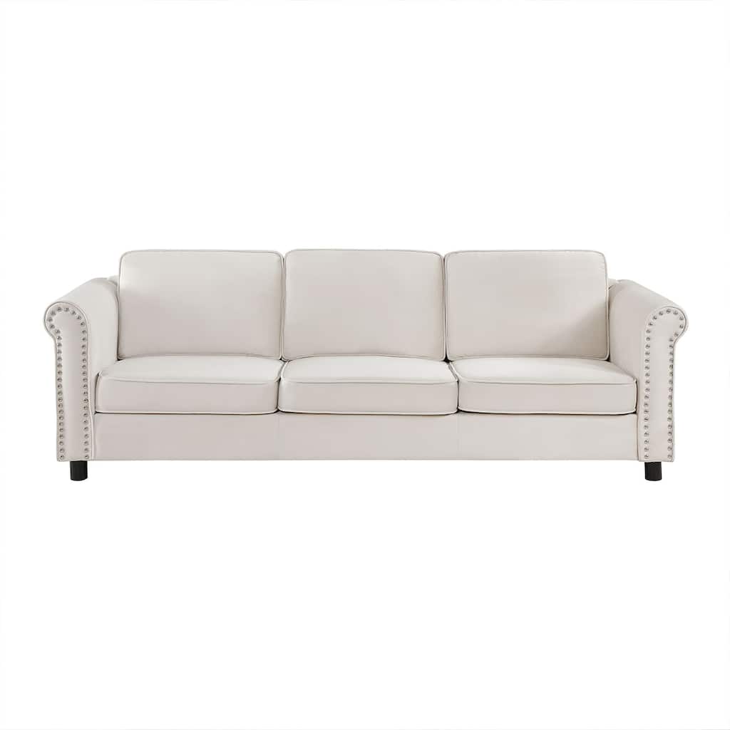 Mid-Century Modern Velvet Sofa in Beige - 36.61 x 89.37 x 26.18