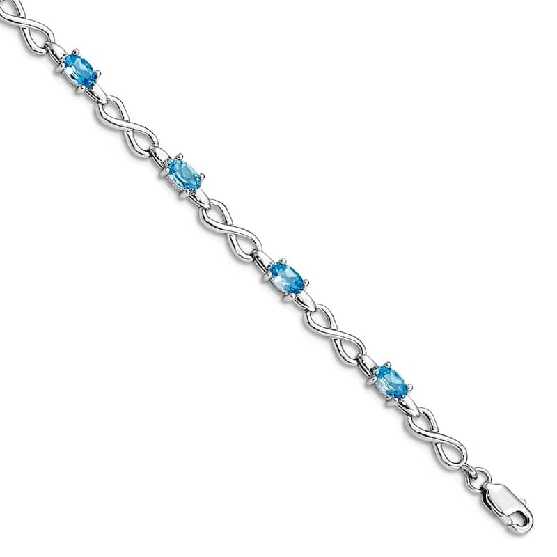 Curata 925 Sterling Silver 7" 3mm Genuine Amethyst, Blue Topaz, Citrine or Garnet Infinity Bracelet - Topaz
