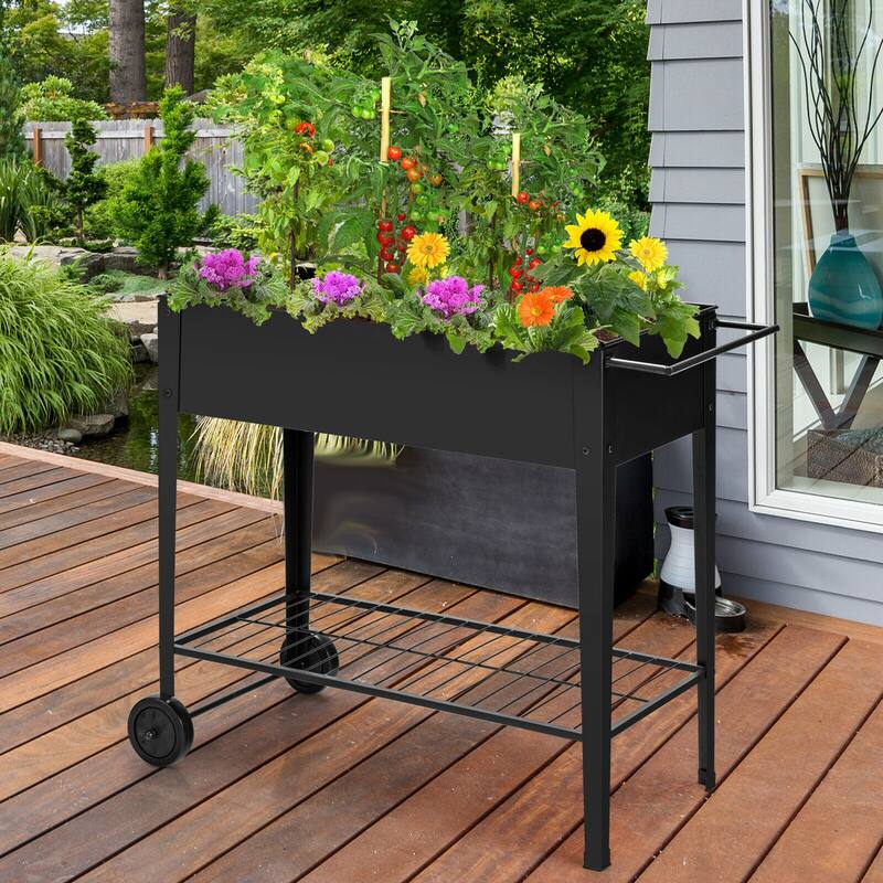 Gymax Raised Garden Bed Elevated Planter Box on Wheels Steel Planter - 38'' X 16'' X 32.5''