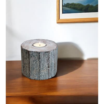 5" Brown And White Solid Wood Tabletop Tealight Candle Holder - 5" W x 5" H