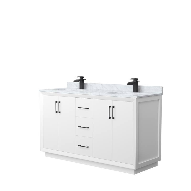 Strada 60-Inch Double Vanity Set, Carrara Marble Top - White, Black Trim, Carrara Marble Top