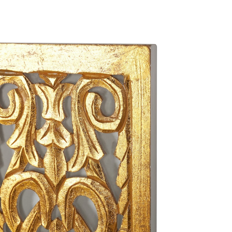Wooden Scroll Intricately Carved Arabesque or Floral Carved Acanthus Home Wall Decor - Gold or Brown Roche River Décor