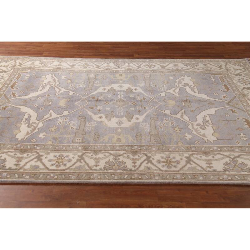 Silver Gray Oushak Indian Area Rug Handmade Wool Carpet - 6'0"x 8'10"