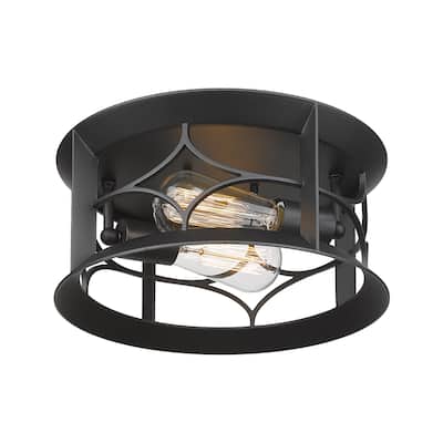 2-Light Ceiling Mount Light Fixture,Farmhouse Flush Mount Ceiling Light,Black Finish