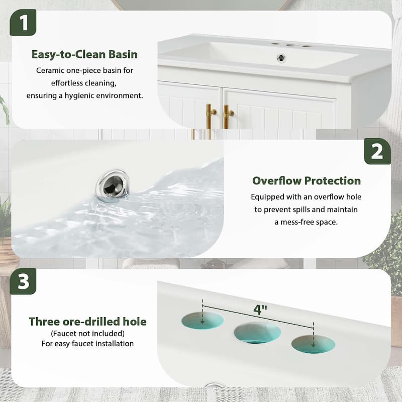 30-Inch Green Bathroom Vanity with Ceramic Sink