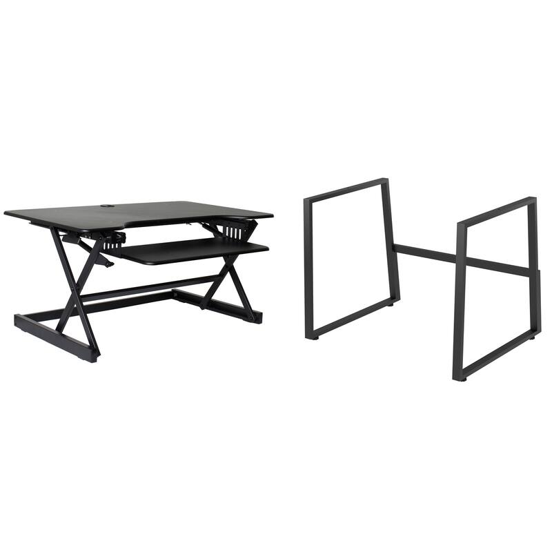 Rocelco 40 in. W Black Height Adjustable Standing Desk with Floor Stand and Gas Spring Assist Keyboard Tray Platform