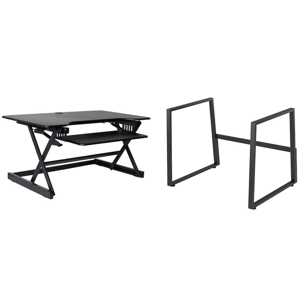 Rocelco 40 in. W Black Height Adjustable Standing Desk with Floor Stand and Gas Spring Assist Keyboard Tray Platform