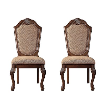 Set of 2 Fabric Upholstered Dining Side Chair in Cherry Finish
